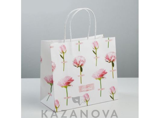 Пакет подарочный крафт "You are beautiful" 25*22*12 см