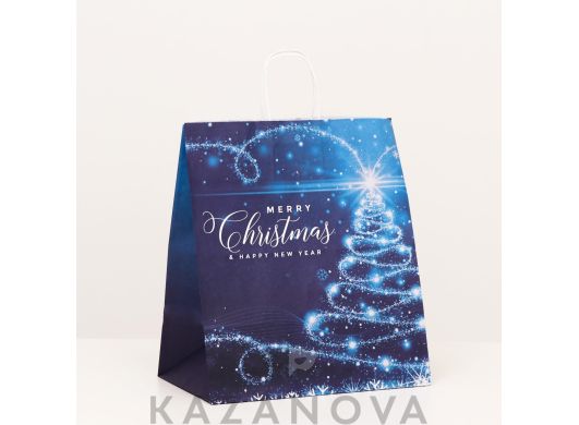 Пакет подарочный крафт "Merry Christmas" 32х19,5х37 см