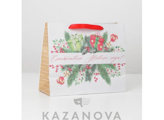 Пакет подарочный "Счастливого Нового года!" 27×23×11,5 см